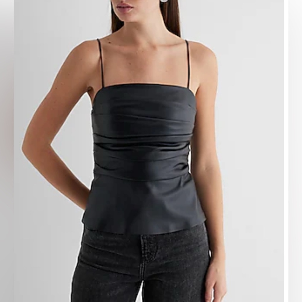 NWT Express Faux Leather Pleated Peplum Cami